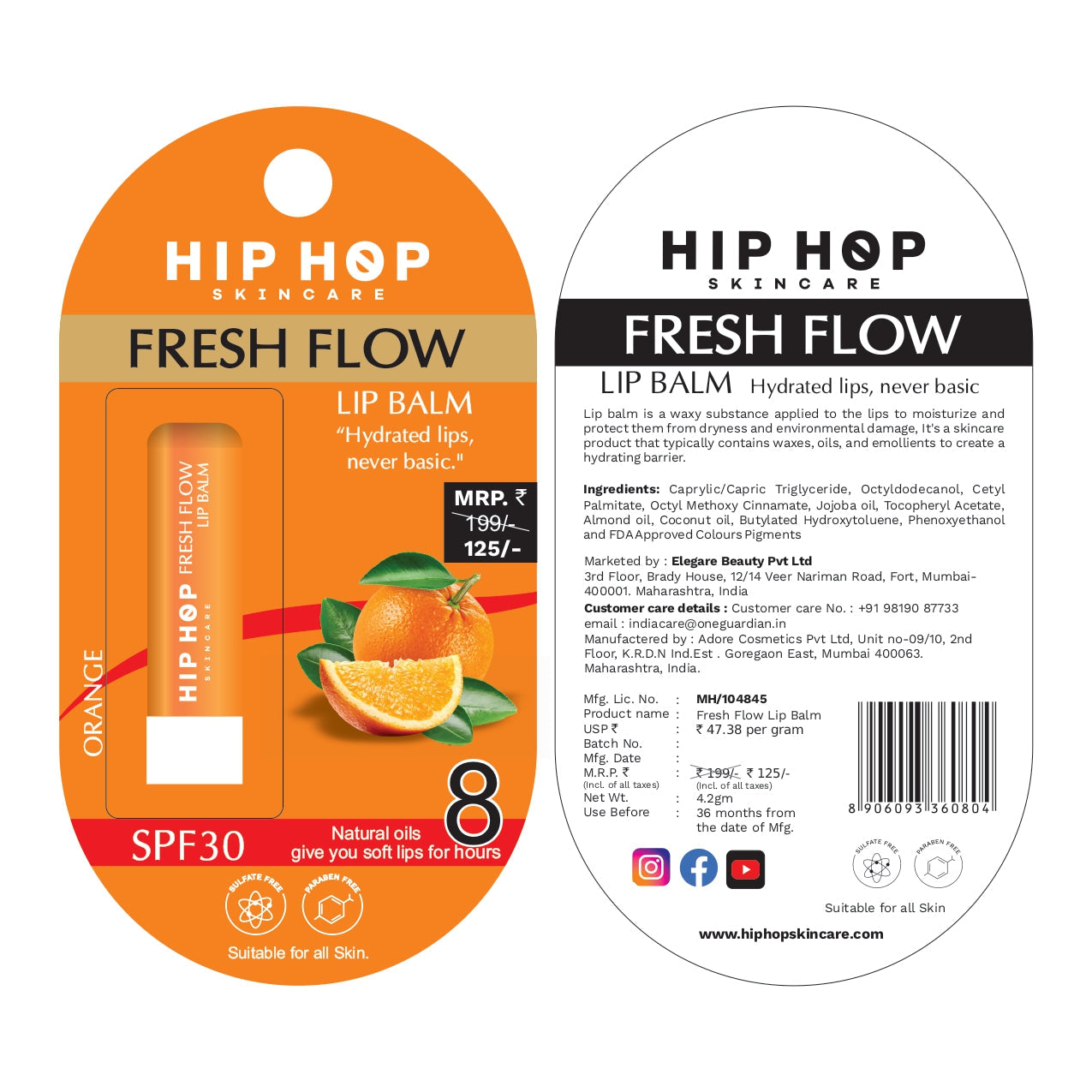 HipHop Skincare Fresh Flow Lip Balm SPF 30 | Hydrated Lips, Never Basic | Natural Oils | Soft & Moisturized Lips | Suitable for All Skin Types